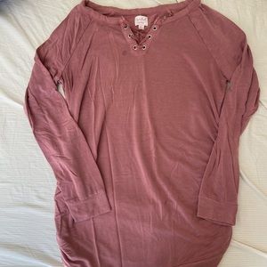 Dusty pink casual top with tie up v neck